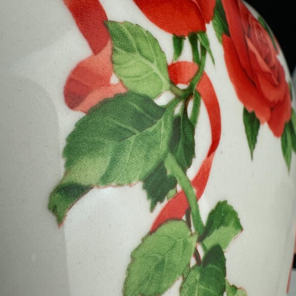 Vtg Teleflora Ceramic Heart Shaped Trinket Box w Lid Red Roses Flower Red Ribbon - Picture 12 of 13